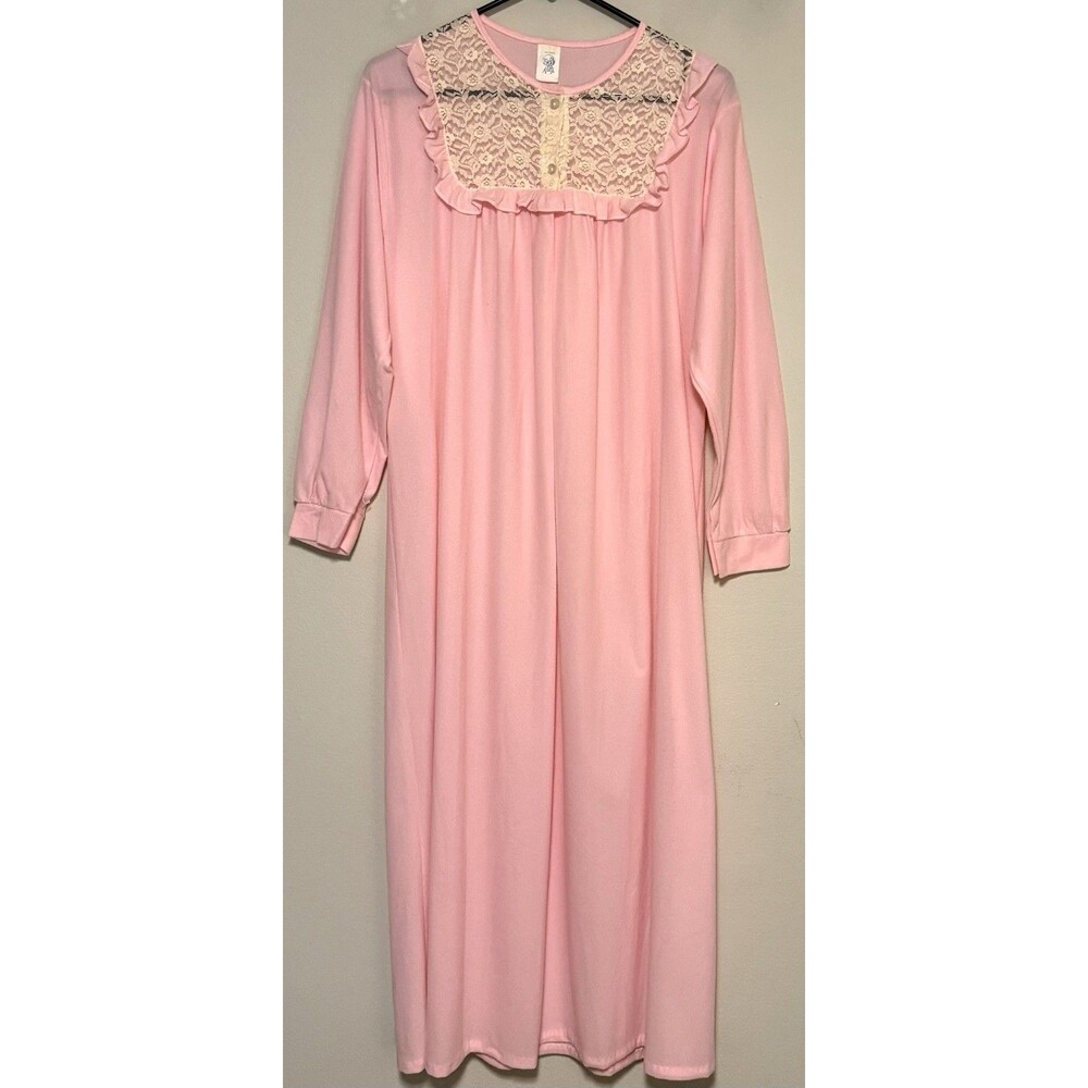 NWT Vintage Katz Pink Nightgown Sz L Lightweight Lace Grandmacore Cottagecore